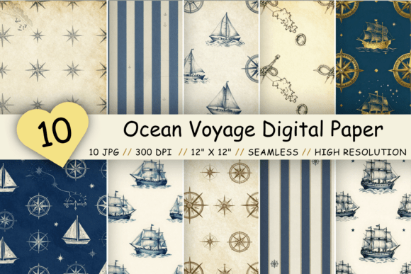 Download Ocean Voyage Digital Paper Pack, Sailing - Digital paper pack Collection