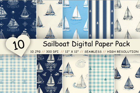 Download Sailboat Digital Paper Pack, Coastal - Digital paper pack Collection