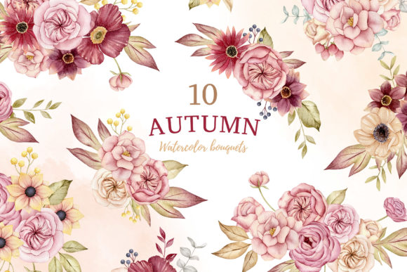Download Watercolor Autumn Bouquets, Boho Fall - Boho fall Collection