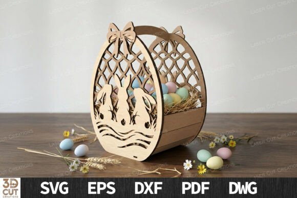 Download Cute Bunny Easter Egg Basket SVG - Easter egg Collection