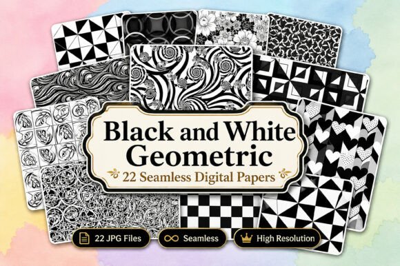 Download Black and White Geometric Digital Paper - White Collection