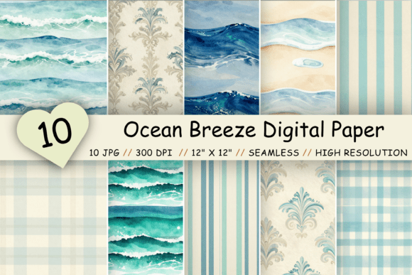 Download Ocean Breeze Digital Paper Pack, Coastal - Digital paper pack Collection