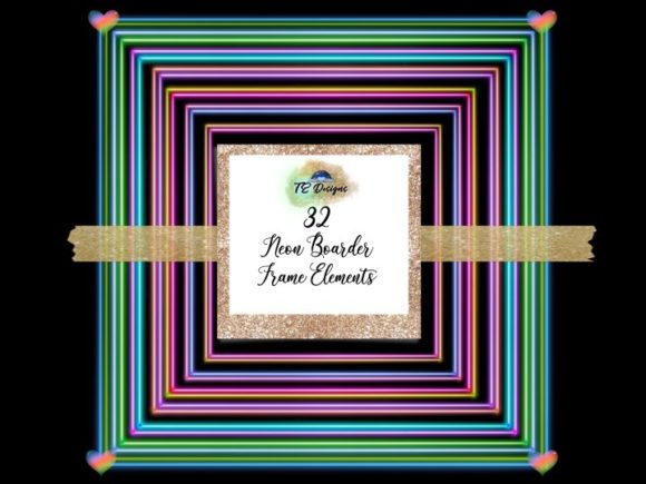 Download 32 Neon Frame Boarders 12x12 - Premium Bundle