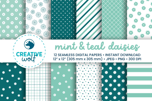 Download Mint and Teal Daisies Digital Paper Pack - Digital paper pack Collection