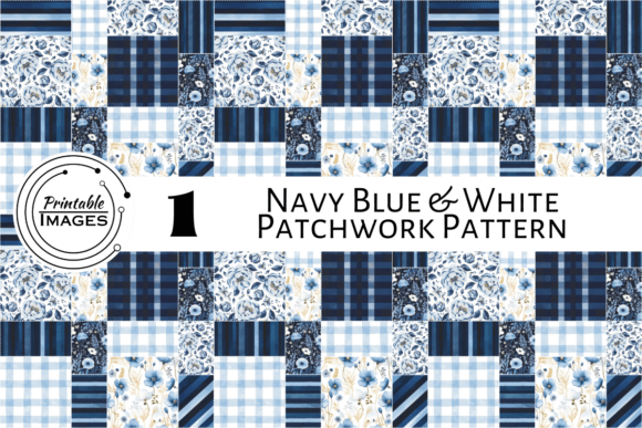 Download Navy Blue &amp; White Patchwork Free Pattern - White Collection
