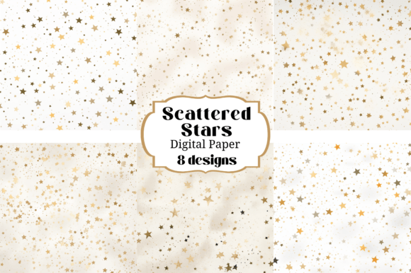 Download Scattered Gold Stars on White Background - White Collection
