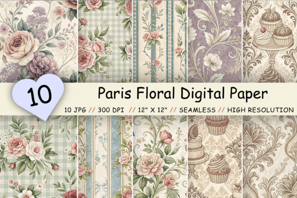 Download Paris Floral Digital Paper Pack, Elegant - Digital paper pack Collection