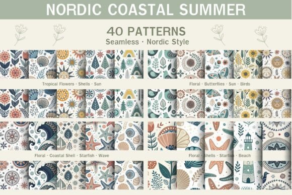 Download Nordic Coastal Summer Digital Paper Pack - Digital paper pack Collection