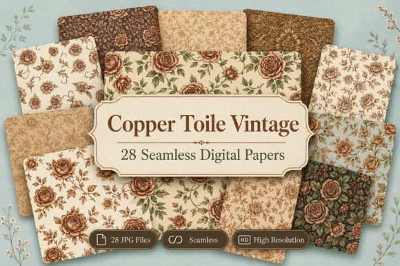 Download Copper Toile Digital Paper Pack, Vintage - Premium Resources