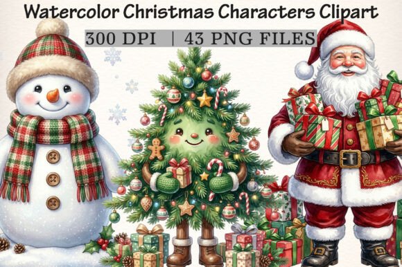 Download Watercolor Christmas Characters Clipart - Premium Resources