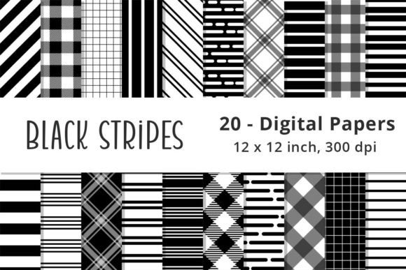 Download Black and White Stripes Pattern Papers - White Collection